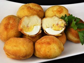 Croquetas de huevo relleno con jamón y queso. Programa nº 86